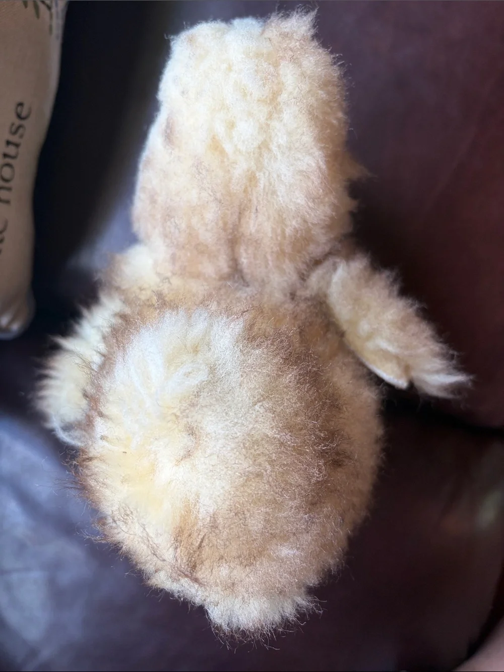 Vintage Handcrafted Furry Duckling Plushy Soft Sculpture - Leather Wings & Feet